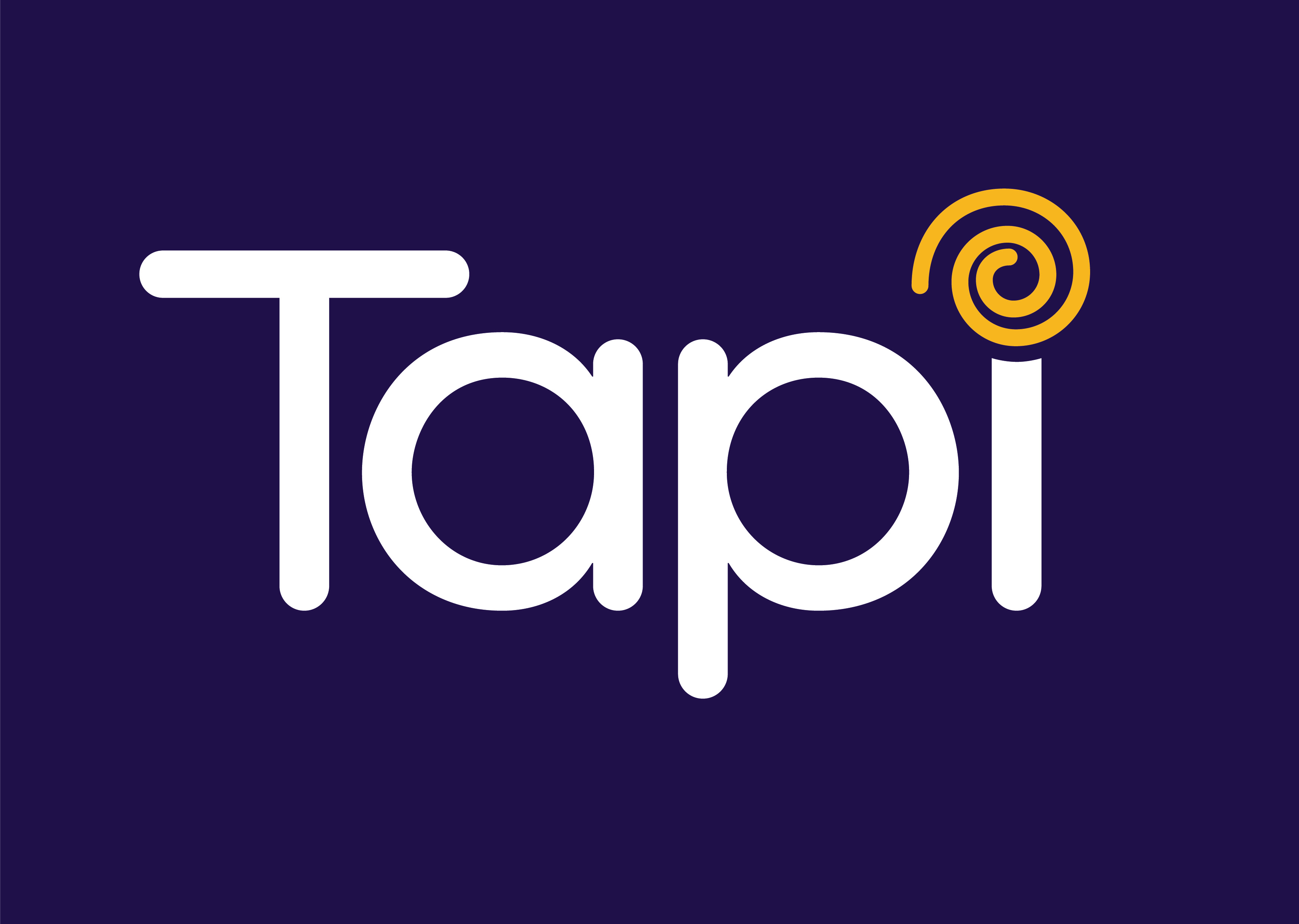 Tapi logo with white text on aubergine background