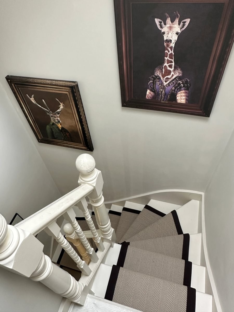 John Lewis Flatweave Carpet Sand Chevron Beige Stairs
