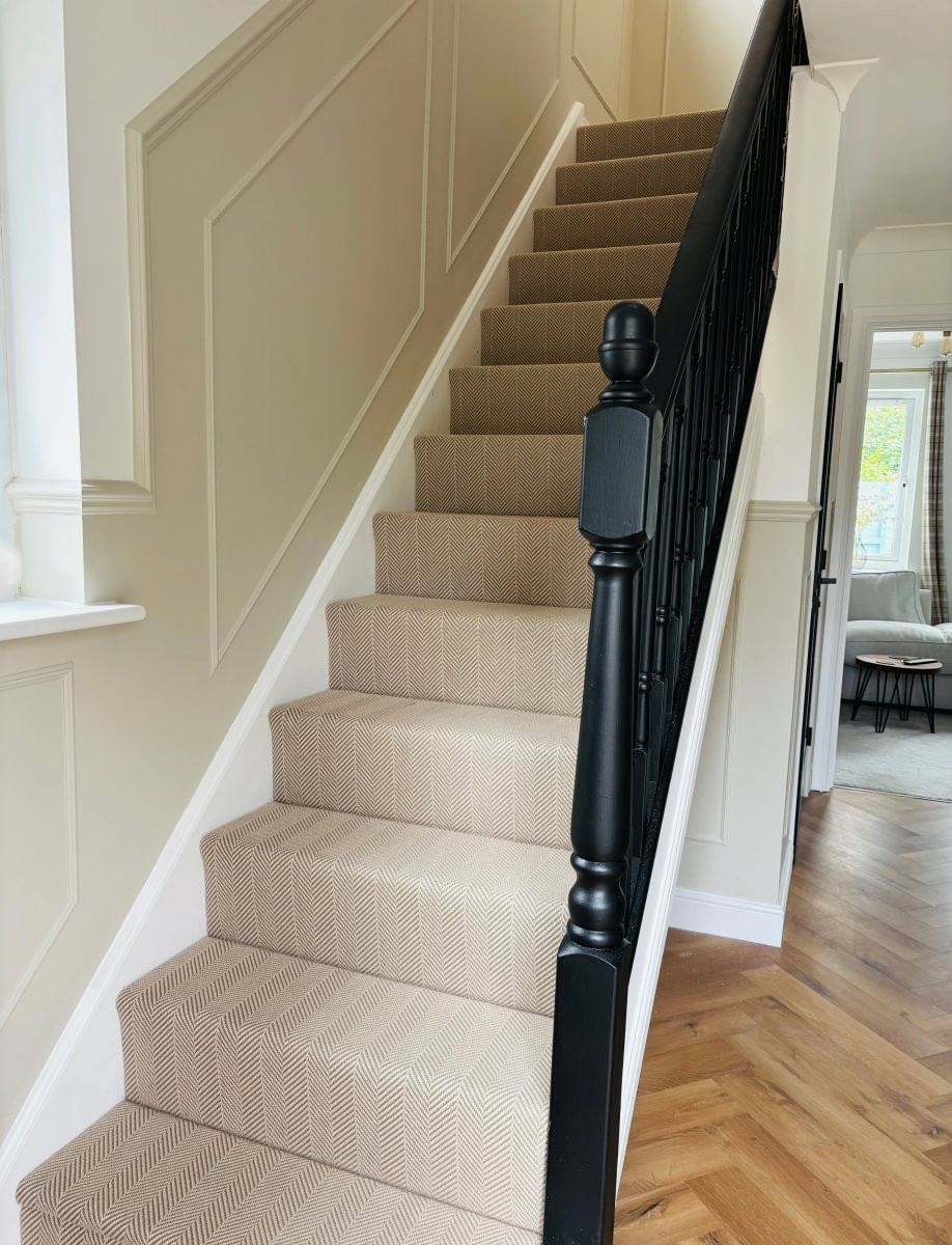 John Lewis Flatweave in the shade Chevron Cream Beige Stairs